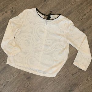 LOFT Cream Boxy Blouse with Textured Pattern